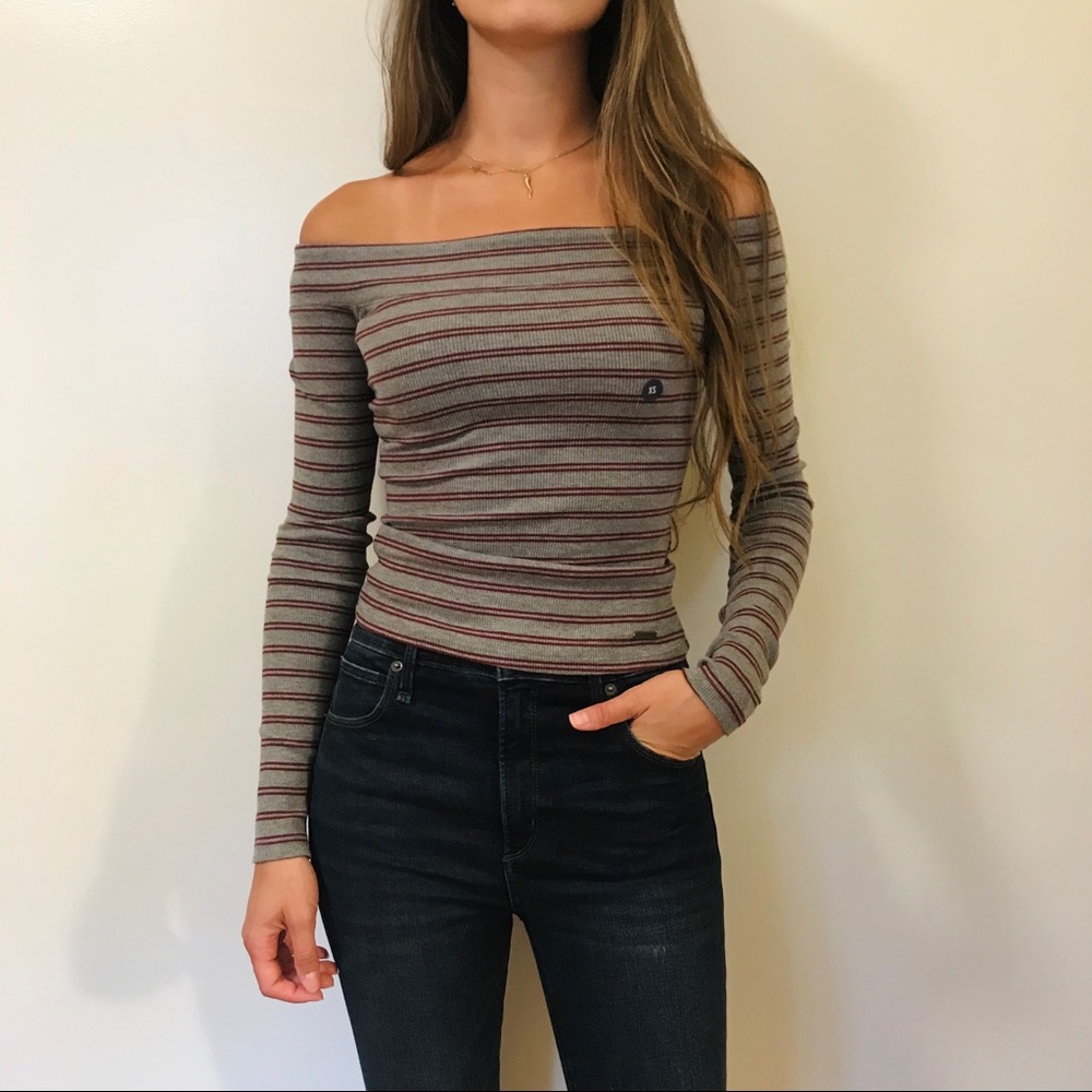 Hollister Off Shoulder Striped Long Sleeve Top